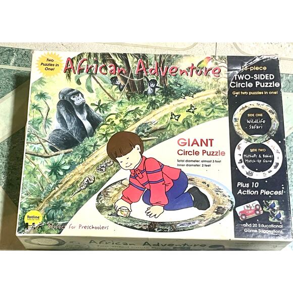 African Adventure Giant Circle 2 sided Puzzle 3 feet wide plus action pieces - Picture 1 of 8